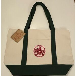 Trader Joe's Viral Canvas Reusable Cream and Green Tote Bag